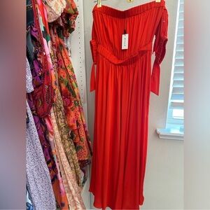 Zoey stretch silk off shoulder maxi dress